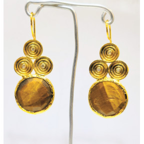 Boucles Œil de Tigre Facetté Rond Laiton Plaqué Or