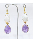 Boucles Améthyste et Pierre de Lune Facettées Laiton Plaqué Or