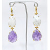 Boucles Améthyste et Pierre de Lune Facettées Laiton Plaqué Or