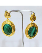Boucles Malachite Ovale Laiton Plaqué Or