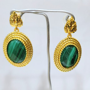 Boucles Malachite Ovale Laiton Plaqué Or