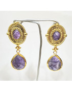 Boucles Améthyste Facettée Laiton Plaqué Or