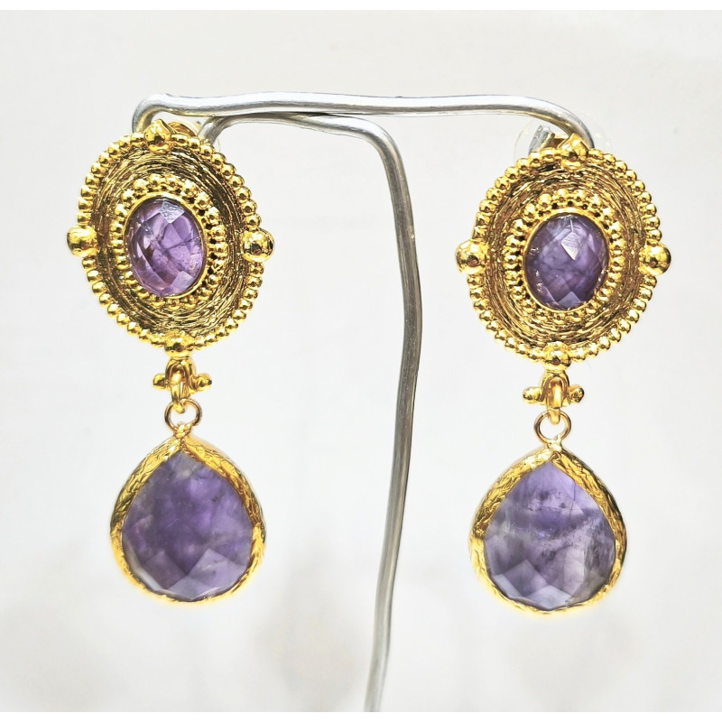 Boucles Améthyste Facettée Laiton Plaqué Or