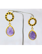 Boucles Améthyste Facettée et Marcassite Laiton Plaqué Or