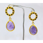 Boucles Améthyste Facettée et Marcassite Laiton Plaqué Or