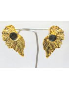 Boucles Labradorite Facettée Feuille Laiton Plaqué Or