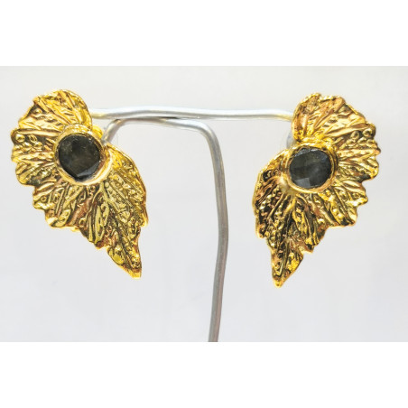Boucles Labradorite Facettée Feuille Laiton Plaqué Or