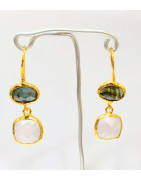 Boucles Labradorite Facettée et Quartz Rose Laiton Plaqué Or