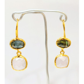 Boucles Labradorite Facettée et Quartz Rose Laiton Plaqué Or