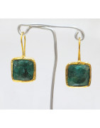 Boucles Emeraude Carrées Laiton Plaqué Or