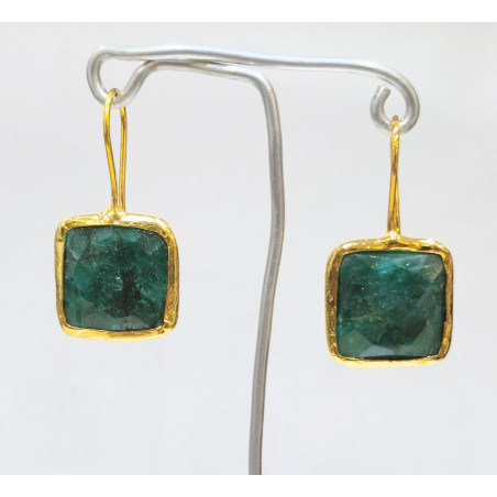 Boucles Emeraude Carrées Laiton Plaqué Or