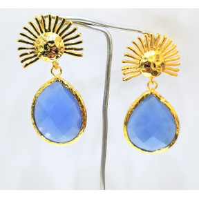 Boucles Agate Bleue Facettée Soleil Laiton Plaqué Or