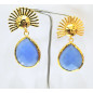 Boucles Agate Bleue Facettée Soleil Laiton Plaqué Or