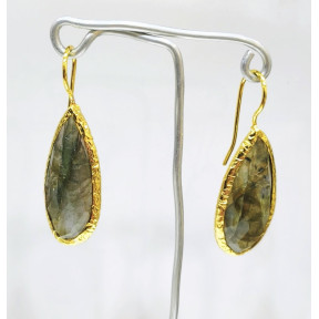 Boucles Labradorite Facettée Laiton Plaqué Or