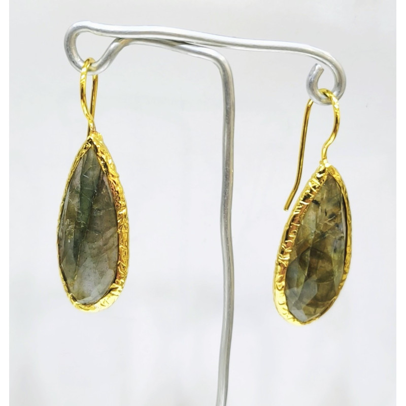 Boucles Labradorite Facettée Laiton Plaqué Or