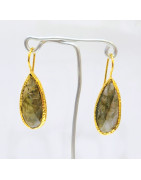 Boucles Labradorite Facettée Laiton Plaqué Or