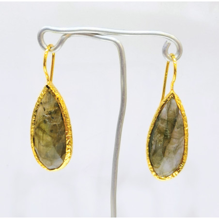 Boucles Labradorite Facettée Laiton Plaqué Or