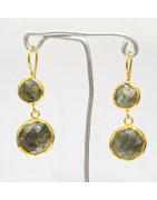 Boucles Labradorite Facettée Rondes Laiton Plaqué Or