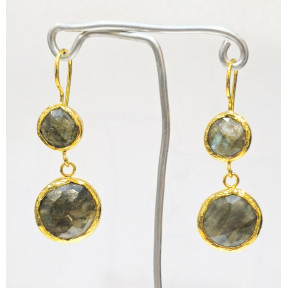 Boucles Labradorite Facettée Rondes Laiton Plaqué Or