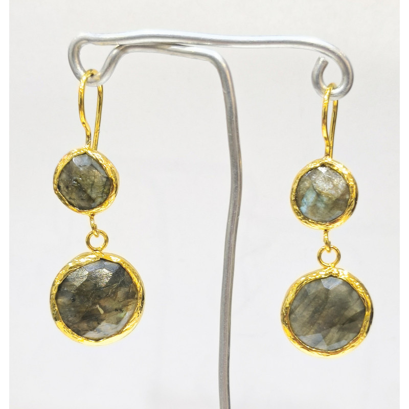 Boucles Labradorite Facettée Rondes Laiton Plaqué Or