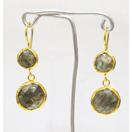 Boucles Labradorite Facettée Rondes Laiton Plaqué Or