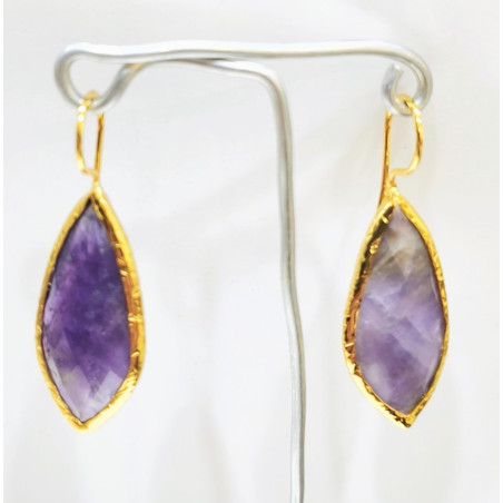 Boucles Améthyste Facettée Laiton Plaqué Or