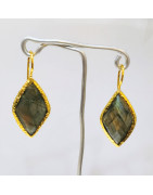 Boucles Labradorite Facettée Losanges Laiton Plaqué Or