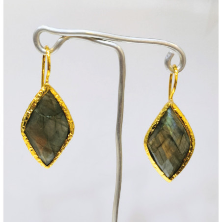 Boucles Labradorite Facettée Losanges Laiton Plaqué Or