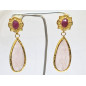 Boucles Quartz Rose Facetté et Rubis Laiton Plaqué Or
