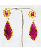 Boucles Rubis Facetté Laiton Plaqué Or