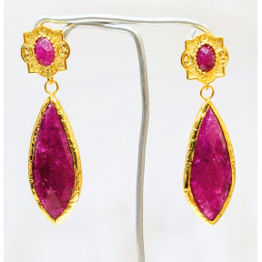 Boucles Rubis Facetté Laiton Plaqué Or