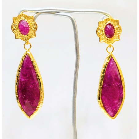 Boucles Rubis Facetté Laiton Plaqué Or