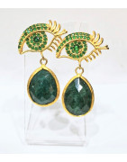 Boucles Apatite Facettée et Swarovski Œil d'Isis Laiton Plaqué Or