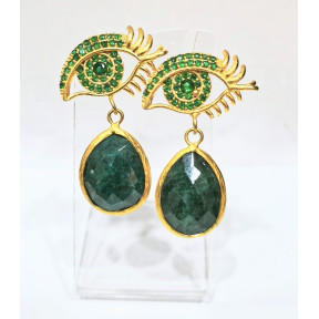 Boucles Apatite Facettée et Swarovski Œil d'Isis Laiton Plaqué Or