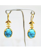 Boucles Turquoise Facettée Laiton Plaqué Or