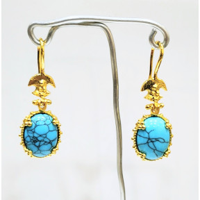 Boucles Turquoise Facettée Laiton Plaqué Or