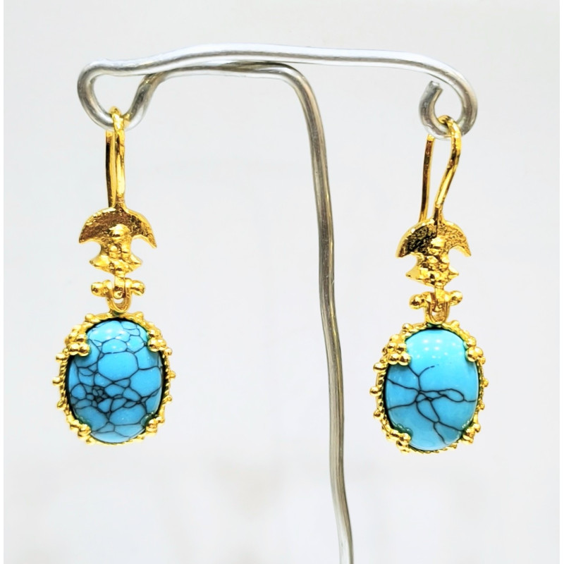 Boucles Turquoise Facettée Laiton Plaqué Or