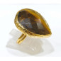 Bague Œil de Tigre Facetté Laiton Plaqué or Taille Réglable