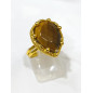 Bague Œil de Tigre Facetté Laiton Plaqué or Taille Réglable