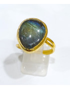 Bague Labradorite Laiton Plaqué or Taille Réglable