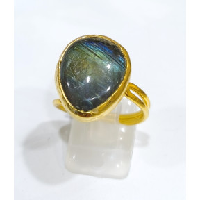 Bague Labradorite Facettée Laiton Plaqué or Taille Réglable