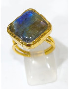 Bague Labradorite Facettée Laiton Plaqué or Taille Réglable