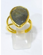 Bague Labradorite Facettée Laiton Plaqué or Taille Réglable