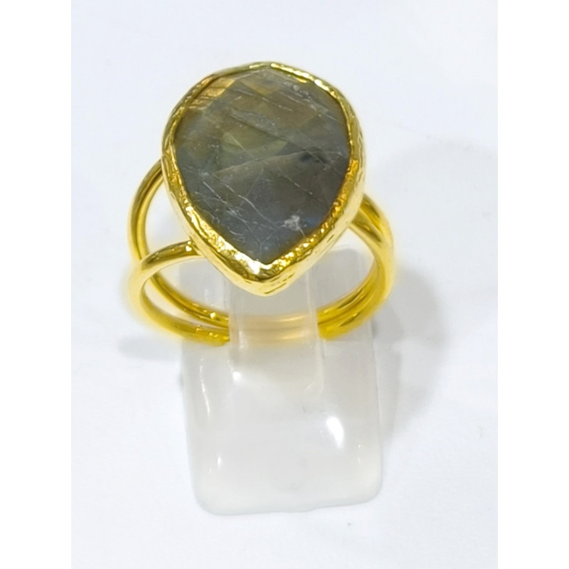 Bague Labradorite Facettée Laiton Plaqué or Taille Réglable