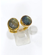 Bague Labradorite Facettée Laiton Plaqué or Taille Réglable