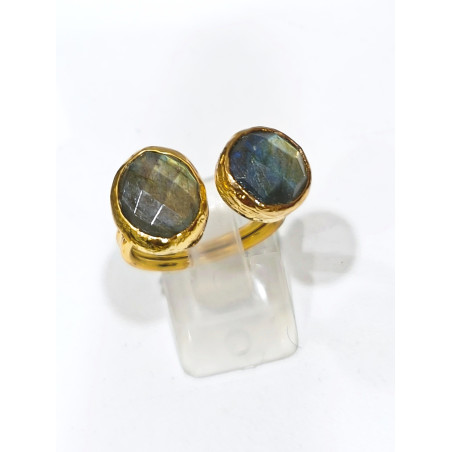 Bague Labradorite Facettée Laiton Plaqué or Taille Réglable