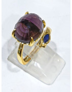 Bague Améthyste Facettée et saphir Laiton Plaqué or Taille Réglable