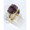 Bague Améthyste Facettée et saphir Laiton Plaqué or Taille Réglable