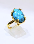 Bague Turquoise Laiton Plaqué or Taille Réglable