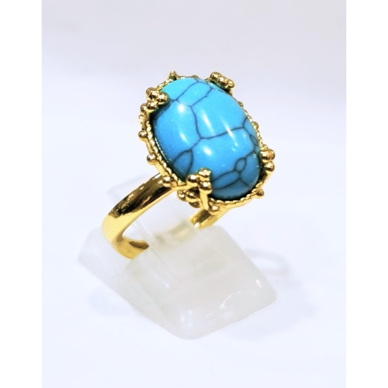 Bague Turquoise Laiton Plaqué or Taille Réglable